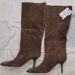 Zara Split Leather Stiletto Heel Boots